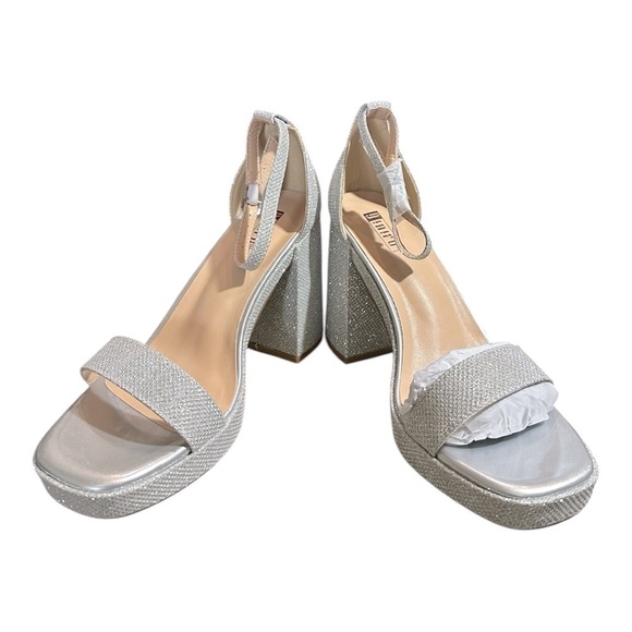 IDIFU Silver Glitter Block Heels | Square Toe Ankle Strap Sandals |Size 7.5, 8.0 - Picture 2 of 9
